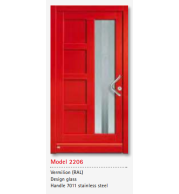 UNILUX Model 2206 Vermilion RAL Door, Modern Frame, Designer Glass, High Security Handle, Bespoke Timber Front Door